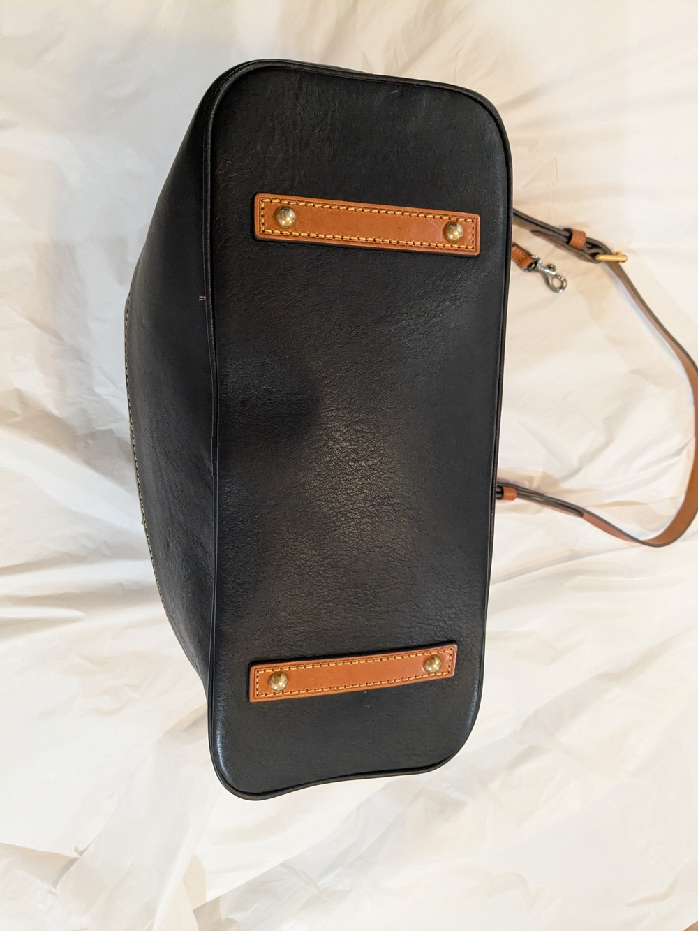 Dooney & Bourke Black Leather Zip-Top Tote with Tan Trim - Picture 5 of 15